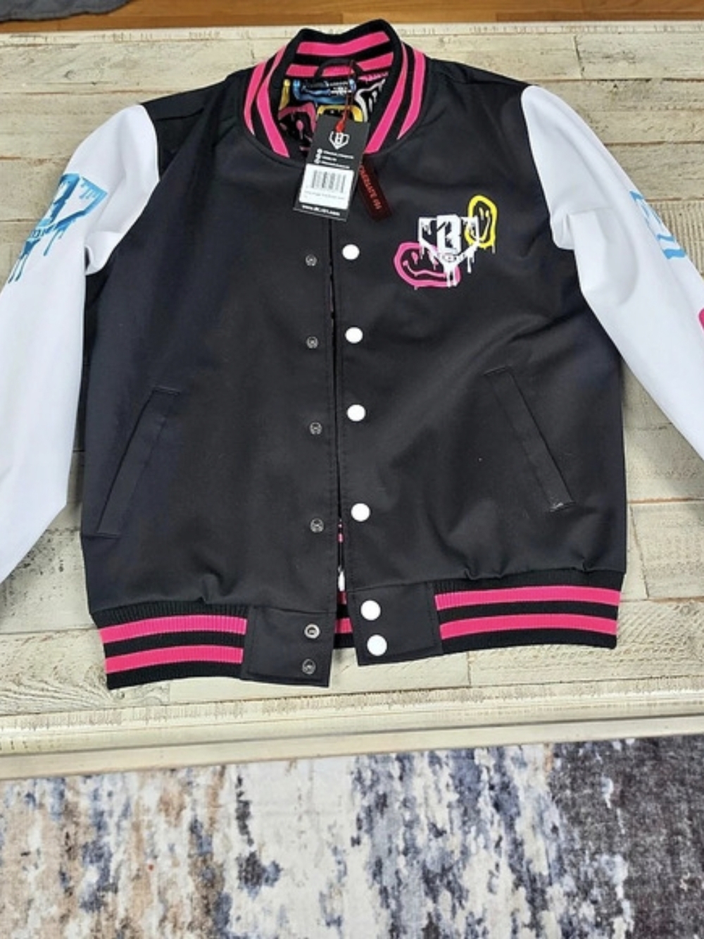 Baseball Lifestyle 101 Smiley Slugger Youth Bomber Jacket Black & White